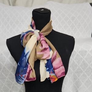 Multicolor  Floral Scarf with Blue and Pink Accents Long